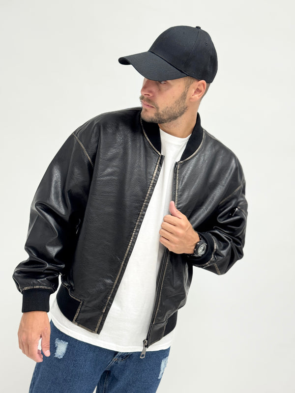 Bomber in ecopelle over vintage nero