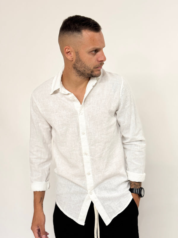 Camicia A.D regular in lino bianca
