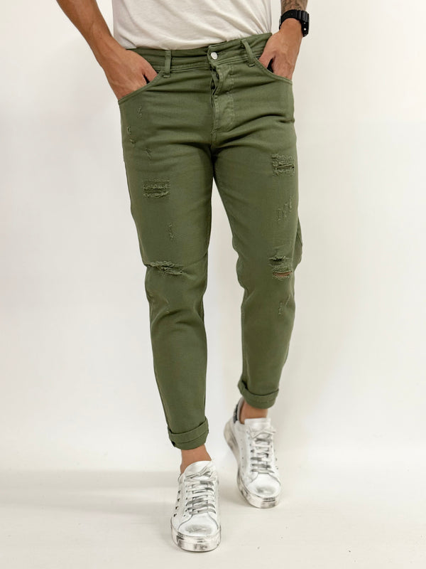 Jeans O.B slim con rotture verde
