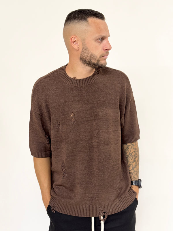 T-shirt J.W in filo over con rotture moro
