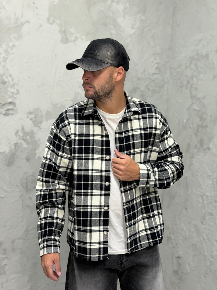 Camicia flanella a quadri nera