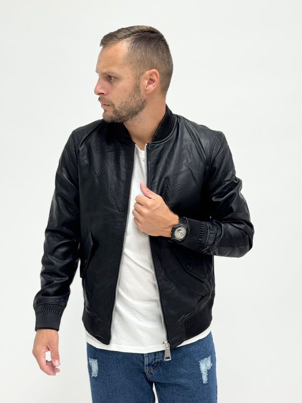 Bomber in ecopelle basic nero