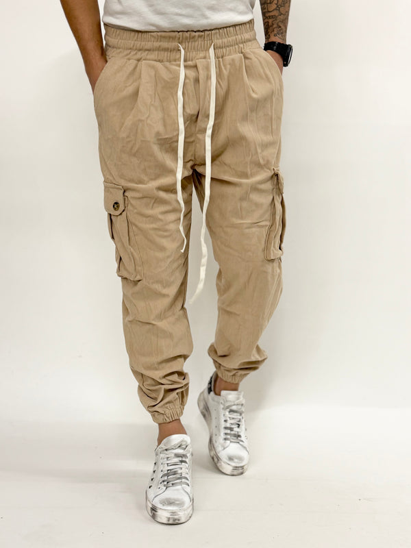 Cargo a coste tasca bottone oversize beige