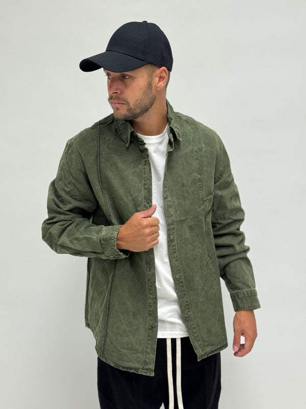 Camicia CA di jeans slavata verde