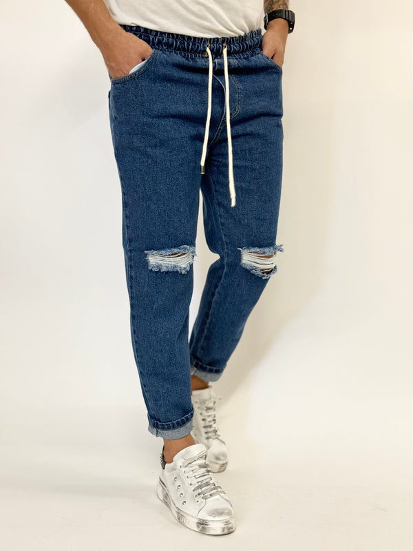 Jeans C.H laccetto scuro con rotture ginocchia scuro