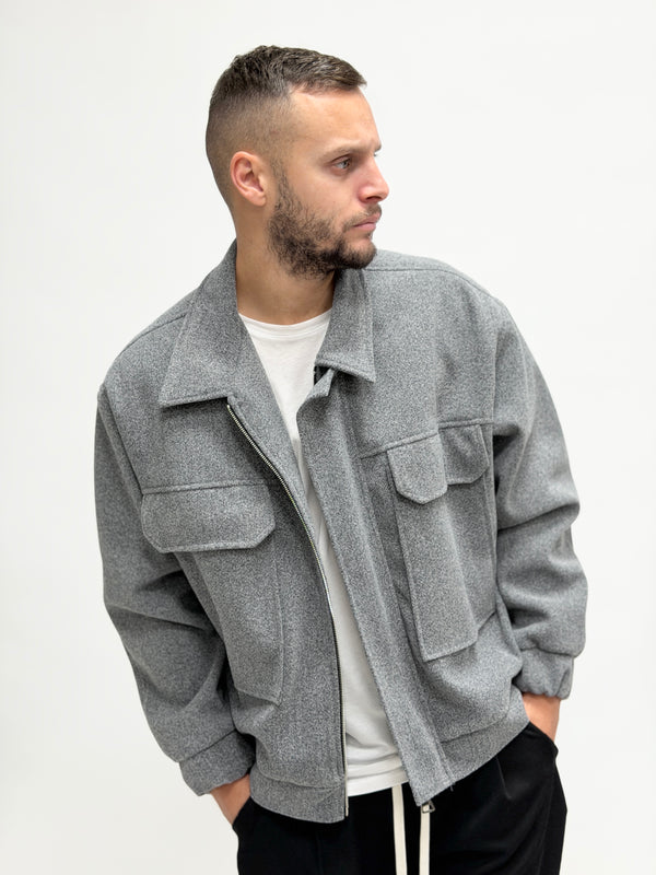 Giubbotto in panno oversize grigio