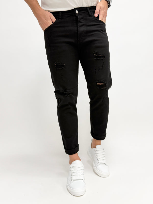 Jeans O.B slim con rotture nero