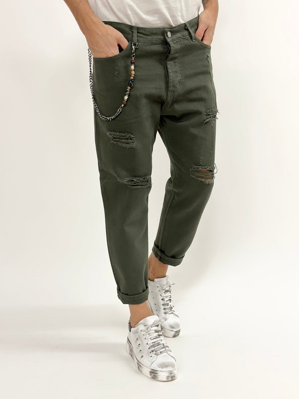 Jeans C.H CROPPED con rotture verde