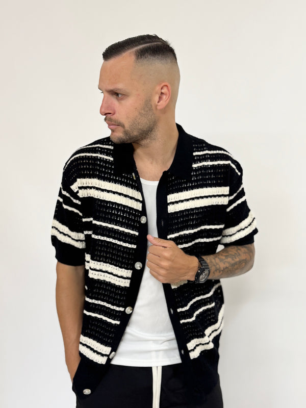 Cardigan J.W traforato manica corta a righe nero