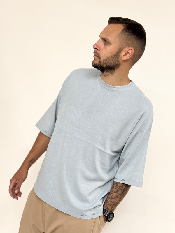 T-shirt J.W in maglia over rotture celeste
