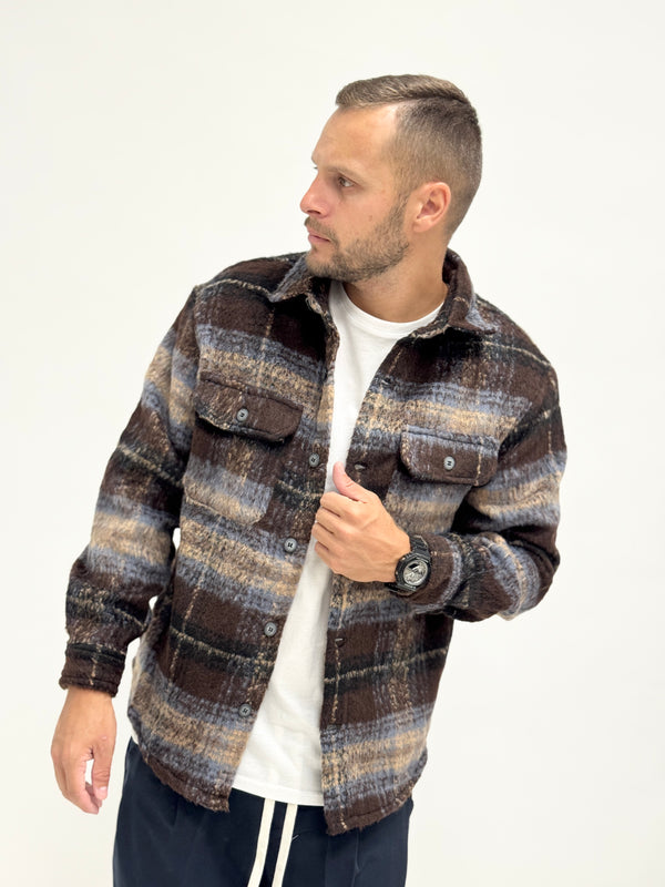 Giacca/Camicia lanetta azteca scura marrone celeste 7713-5