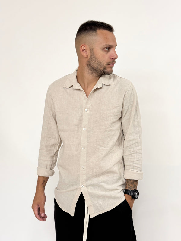 Camicia A.D regular in lino sabbia