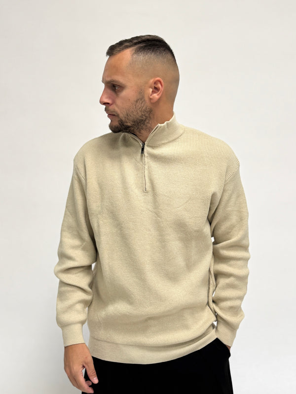 Maglione basico over zip beige