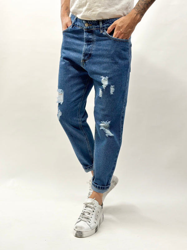 Jeans C.H cropped scuro con rotture