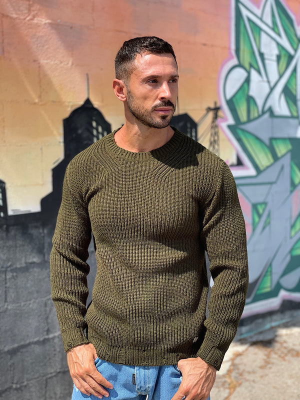 Maglione Bl.11 block eleven a costa con rotture verde militare